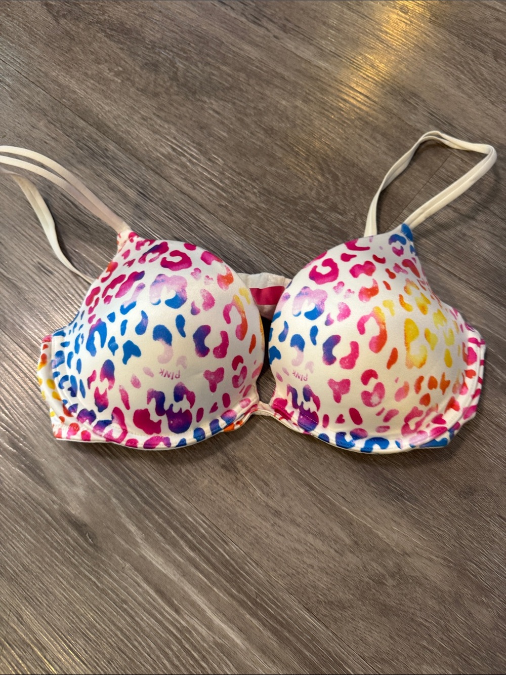 PINK Victoria's Secret Rainbow Leopard Print Push Up Bras